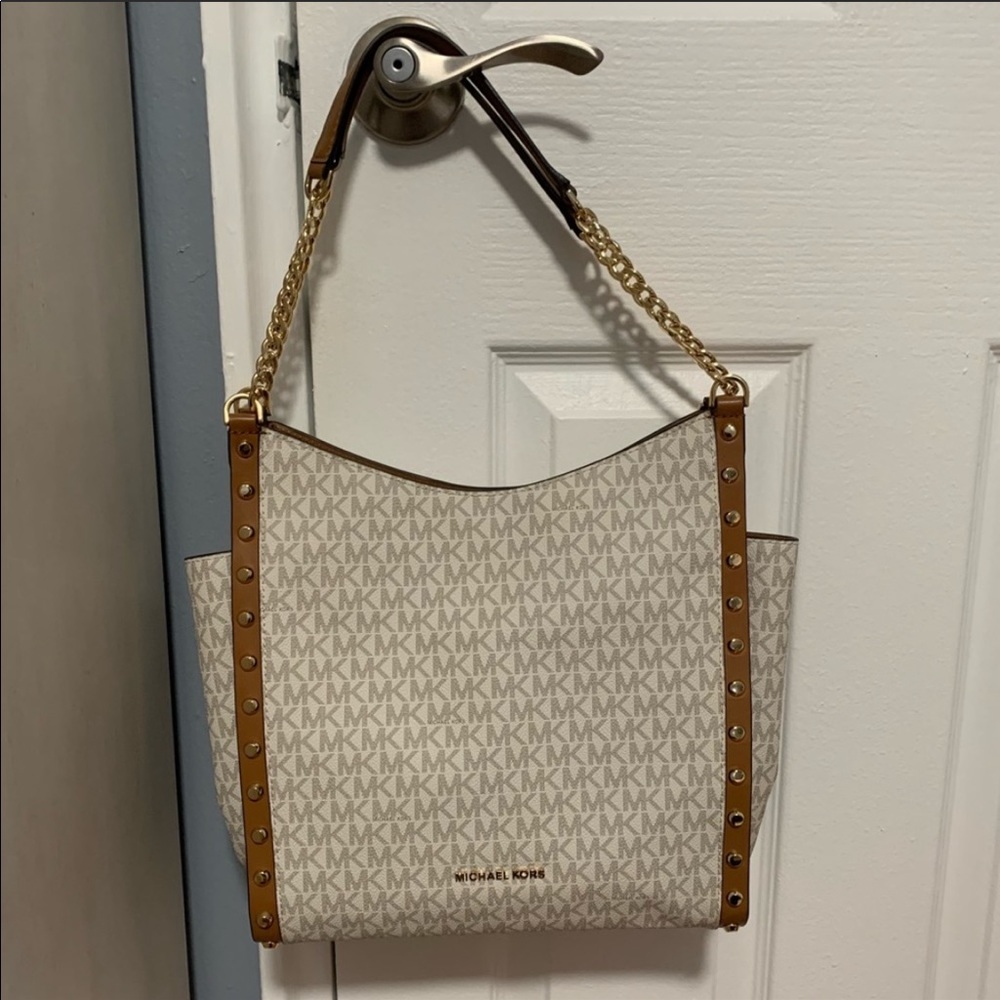 Michael Kors Vanilla/Brown  Studded Handbag New